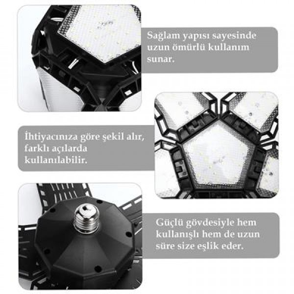 Ledx Ayarlanabilir Açılı 5 Kanatlı 148 Smd Ledli Galaxy Projektör Işığı 60W 6600 Lumen E27 32cm Çap