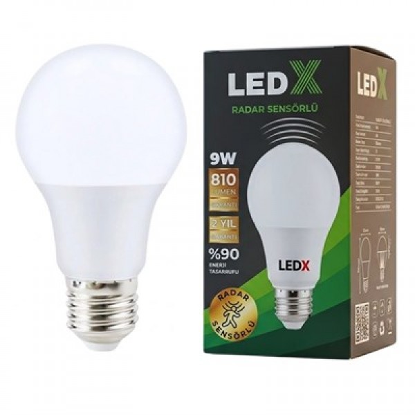 LedX AL-LL9R Radar Sensörlü 9 Watt E27 Duy 810 Lümen Beyaz Led Ampul LedX AL-LL9R Radar Sensörlü 9 Watt E27 Duy 810 Lümen Beyaz Led Ampul