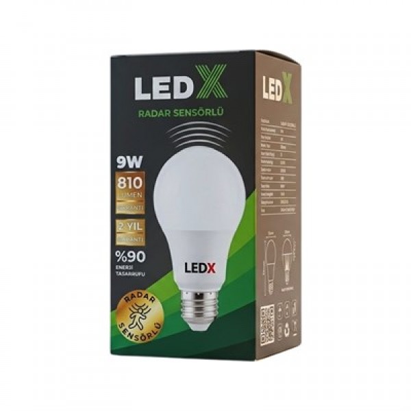 LedX AL-LL9R Radar Sensörlü 9 Watt E27 Duy 810 Lümen Beyaz Led Ampul LedX AL-LL9R Radar Sensörlü 9 Watt E27 Duy 810 Lümen Beyaz Led Ampul