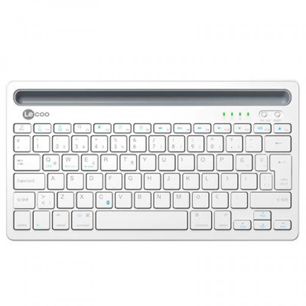 Lenovo Lecoo BK100 Bluetooth V3.0 Çoklu Cihaz Uyumlu Şarj Edilebilir Kablosuz Beyaz Türkçe Q Klavye
