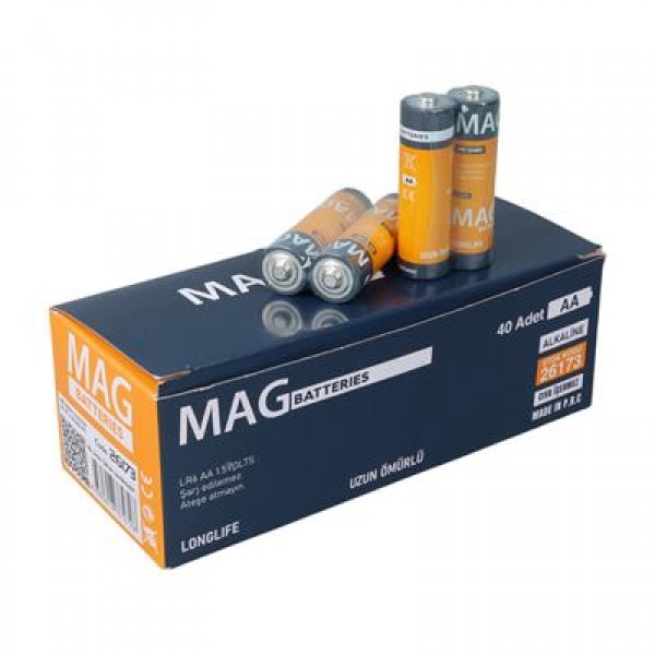 Mag Batteries MG-26173 Alkalin AA 40'lı Paket Kalem Pil (AA,LR6, AM-3) 