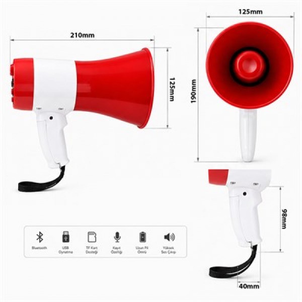 Magicvoice 619U 50 Watt Şarj Edilebilir El Megafonu Bluetooth ve Ses Kayıt Destekli Magicvoice 619U 50 Watt Şarj Edilebilir El Megafonu Bluetooth ve Ses Kayıt Destekli