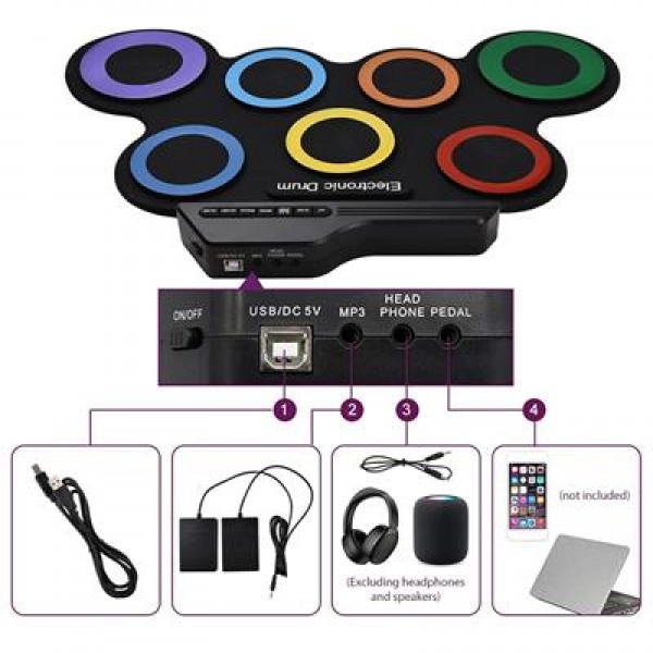 Magicvoice G3002R 7 Ped Gökkuşağı Renkli Elektronik Roll Up Davul Kiti