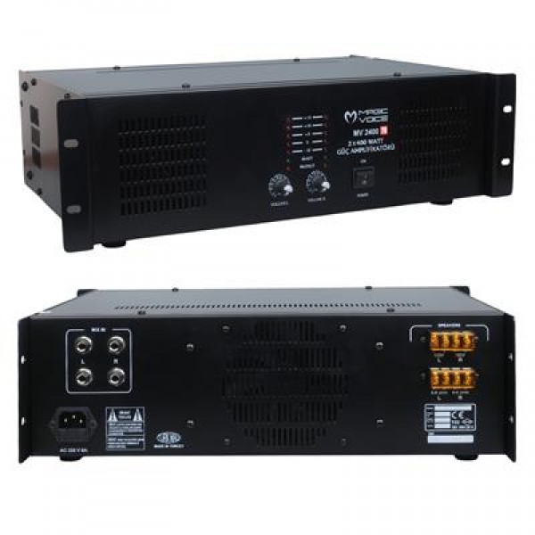 Magicvoice MV-2400 2x400 Watt 4-8 Ohm -100 V 19 Rack Hat Trafolu Power Anfi