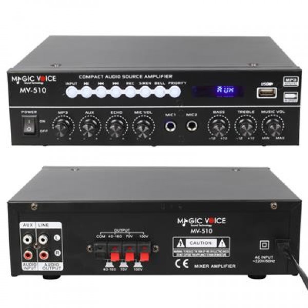 Magicvoice MV-510 50 Watt Usb-Sd-Bluetooth Girişli Hat Trafolu Ses Mixer