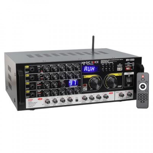 MagicVoice MV-550 2x100W USB/SD/Bluetooth 4 Mikrofon Girişli Stereo Mixer Amfi