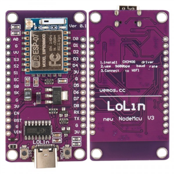 ESP-07 Modüllü NodeMCU V3 Mor Geliştirme Kartı IoT Projeleri İçin USB-C Haberleşme Modülü