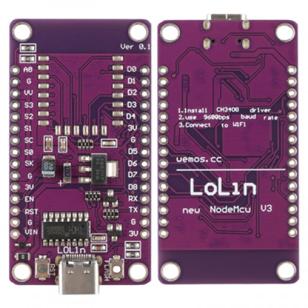 ESP8266 NodeMCU V3 Lolipop Mor Geliştirme Kartı CH340 USB-C Bağlantılı Proje Modülü
