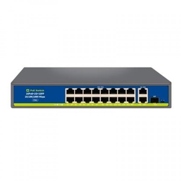 Novacom NVC-HIF1621GBL-C 16 Port 250W Full Gigabit PoE+ SFP Switch Uplink Metal Kasa Novacom NVC-HIF1621GBL-C 16 Port 250W Full Gigabit PoE+ SFP Switch Uplink Metal Kasa
