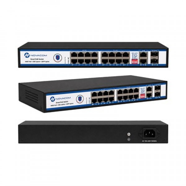 Novacom NVC-PSEG1622 16 Port 10/100/1000 Mbps 300 Watt Full Gigabit Metal Kasa PoE Switch Novacom NVC-PSEG1622 16 Port 10/100/1000 Mbps 300 Watt Full Gigabit Metal Kasa PoE Switch