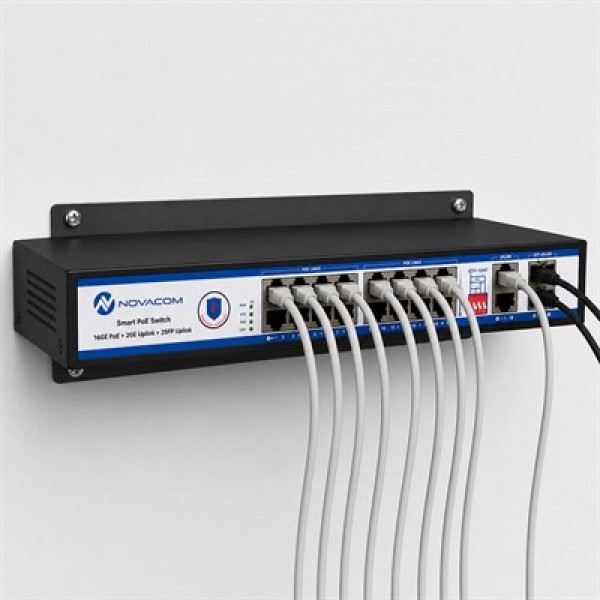 Novacom NVC-PSEG1622 16 Port 10/100/1000 Mbps 300 Watt Full Gigabit Metal Kasa PoE Switch Novacom NVC-PSEG1622 16 Port 10/100/1000 Mbps 300 Watt Full Gigabit Metal Kasa PoE Switch