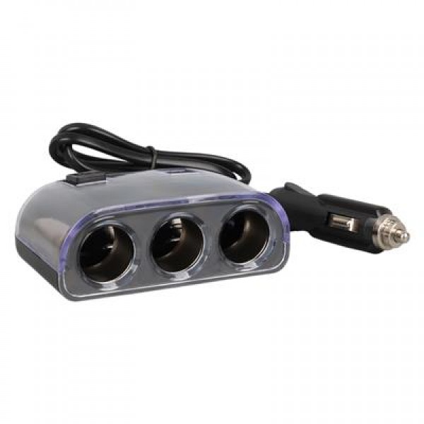 Olesson 1505 12-24V Çift USB Girişli 120W 80cm Kablolu 3'LÜ Araç Çakmak Çoklayıcı