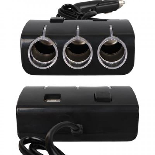 Olesson 1506 12-24V Çift USB Girişli 120W 80 CM Kablolu 3'LÜ Araç Çakmak Çoklayıcı