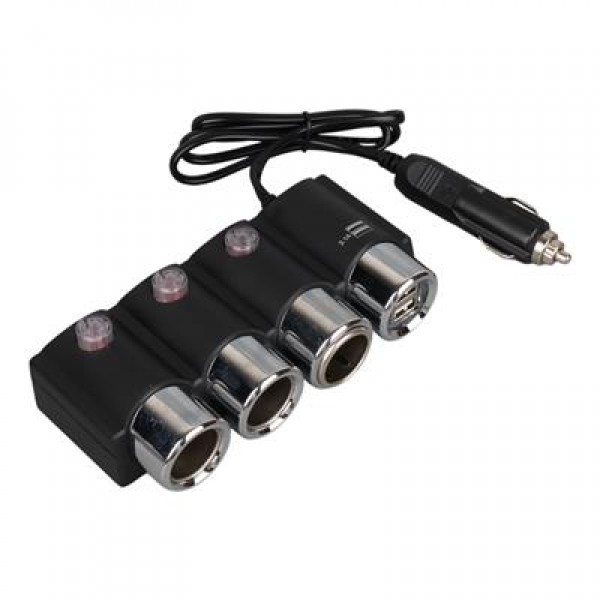 Olesson 1508 12-24V Çift USB Girişli 120W 80cm Kablolu 3'lü Araç Çakmak Çoklayıcı