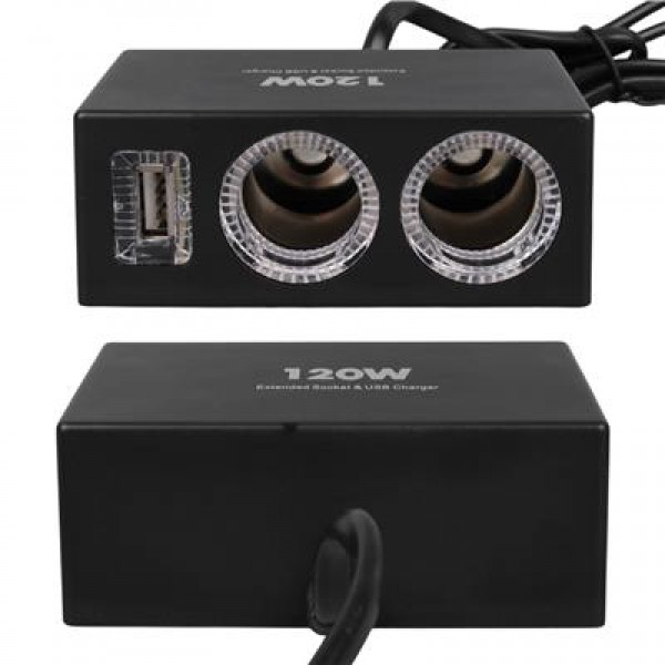 Olesson 1522 12-24V Tek USB Girişli 120W 80cm Kablolu 2'li Araç Çakmak Çoklayıcı