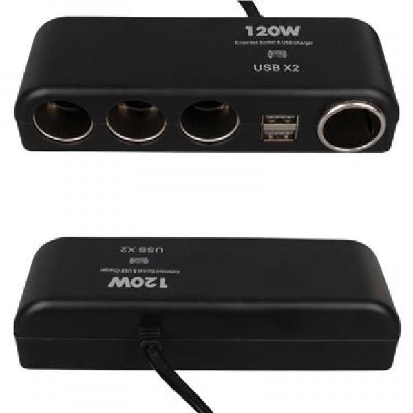 Olesson 1525 12-24V Çift USB'LI 120W 80cm Kablolu 4'LÜ Araç Çakmak Çoklayıcı