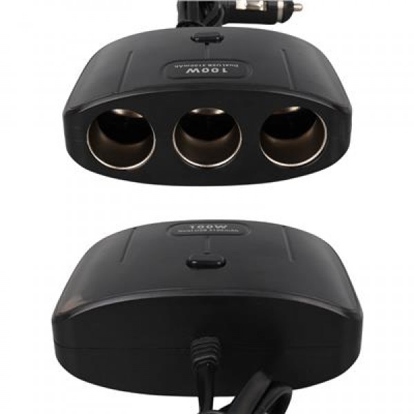 Olesson 1635 12-24V Çift USB Girişli 100W 70 CM Kablolu 3'LÜ Araç Çakmak Çoklayıcı 100x66x40mm