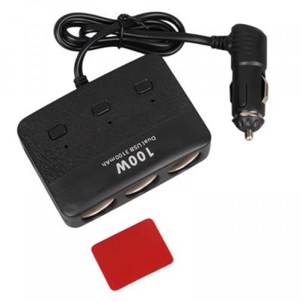 Olesson 1636 12-24V Çift USB Girişli 100W 70 CM Kablolu 3'LÜ Araç Çakmak Çoklayıcı