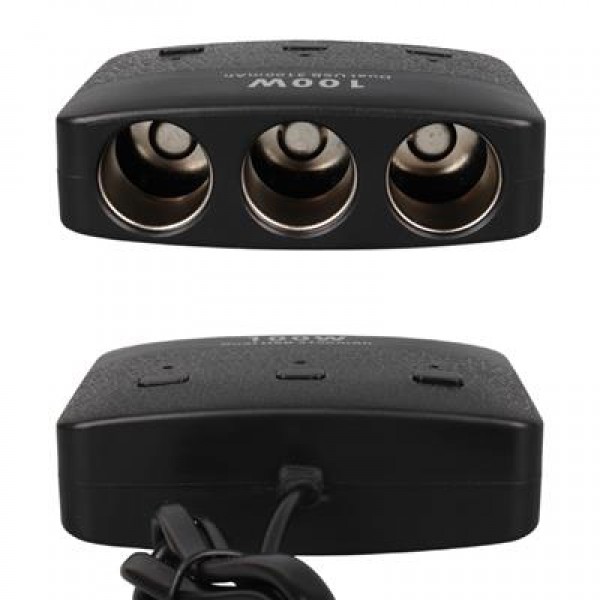 Olesson 1636 12-24V Çift USB Girişli 100W 70 CM Kablolu 3'LÜ Araç Çakmak Çoklayıcı