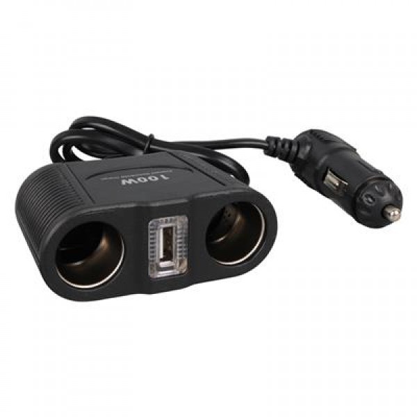 Olesson 1645 12-24V Tek USB Girişli 100W 70cm Kablolu 2'li Araç Çakmak Çoklayıcı