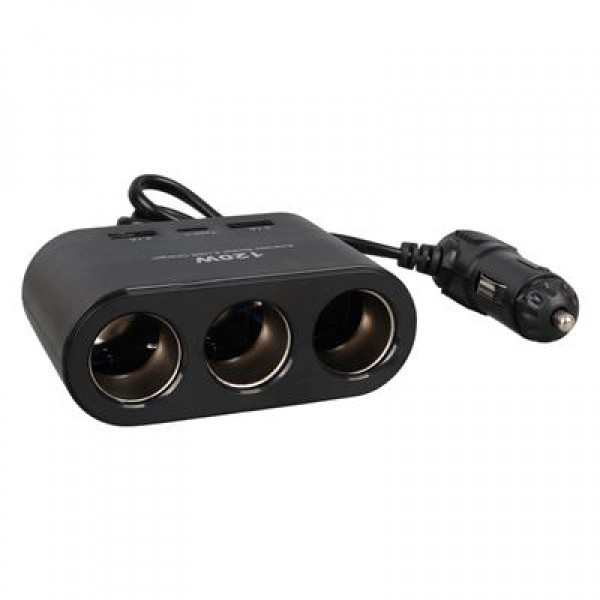 Olesson 1653 12-24V Çift USB + TYPE-C Girişli 100W 70cm Kablolu 3'lü Araç Çakmak Çoklayıcı