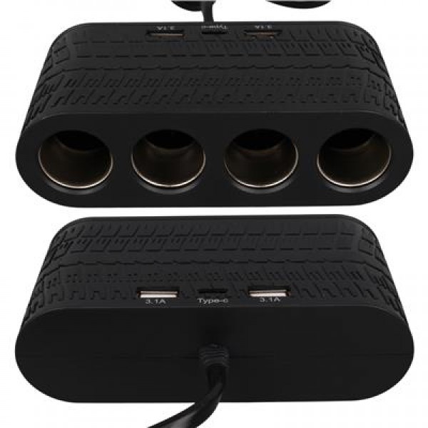 Olesson 1654 12-24V Çift USB - TYPE-C 120W 80cm Kablolu 4'LÜ Araç Çakmak Çoklayıcı