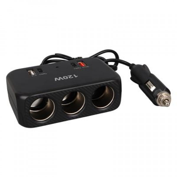 Olesson 1656 12-24V Çift USB + Çift TYPE-C 120W 80cm Kablolu 3'lü Araç Çakmak Çoklayıcı