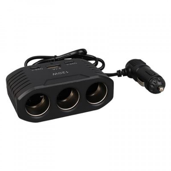 Olesson 2012 12-24V Çift TYPE-C - Tek USB Girişli 120W 80cm Kablolu 3'LÜ Araç Çakmak Çoklayıcı