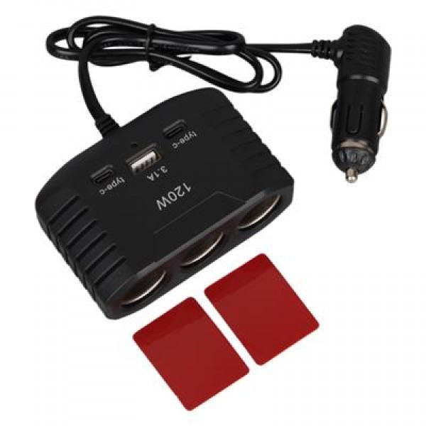 Olesson 2012 12-24V Çift TYPE-C - Tek USB Girişli 120W 80cm Kablolu 3'LÜ Araç Çakmak Çoklayıcı