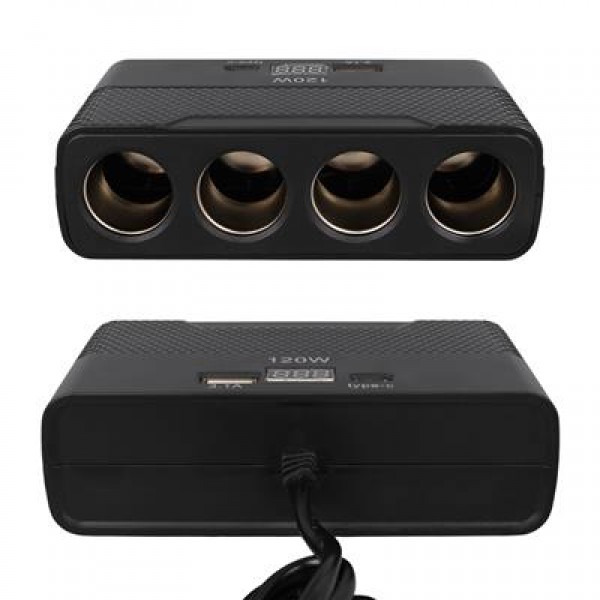 Olesson 2014 12-24V Type-C + USB-A Girişli 120W 80cm Kablolu 4'lü Araç Çakmak Çoklayıcı