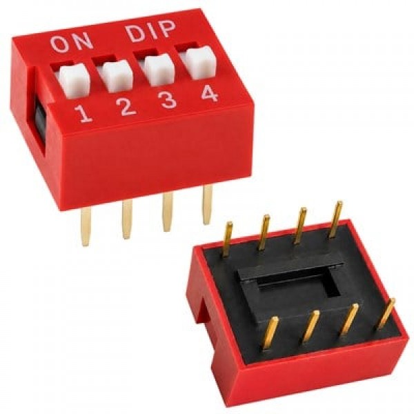 PCB Tip 4'lü Kırmızı DIP Switch 2.54mm Pin Aralıklı Devre Anahtarı PCB Tip 4'lü Kırmızı DIP Switch 2.54mm Pin Aralıklı Devre Anahtarı
