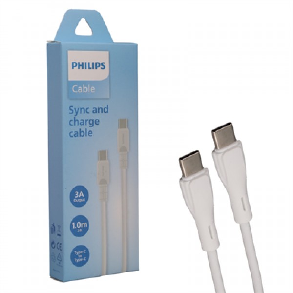 Philips DLC3001CW/70 Type-C to Type-C 3A 1 Metre Beyaz Hızlı Şarj ve Veri Kablosu