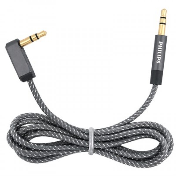 Philips SWR2114F/93 1 Metre 3.5mm Stereo AUX Ses Kablosu 90 Derece L Tipi Açılı Örgülü Zırhlı