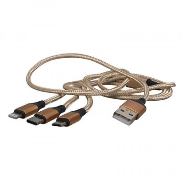 PowerMaster PM-2368 Micro USB - Type-C - Lightning Şarj Ve Data Kablosu 2.1 Amper 110Cm Örgülü