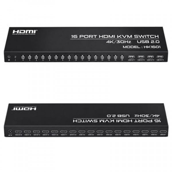Powermaster HK1601 16 Port 4K 30HZ Video HDMI 2.0 Kvm Anahtarlı Kablolu Switch