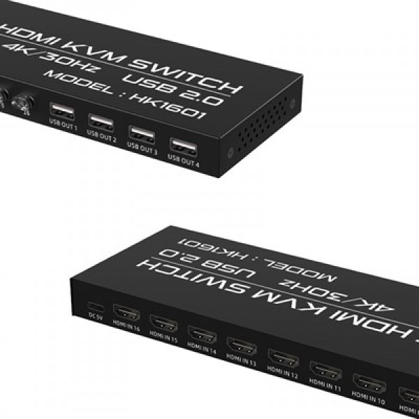 Powermaster HK1601 16 Port 4K 30HZ Video HDMI 2.0 Kvm Anahtarlı Kablolu Switch
