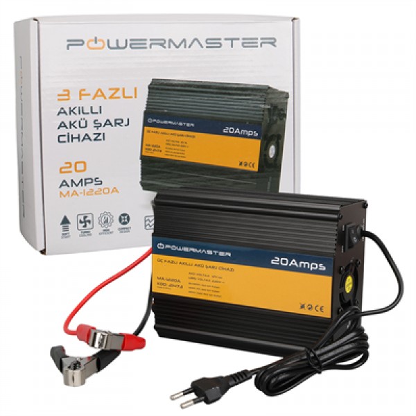 Powermaster MA-1220A 12 Volt 20 Amper Üç Fazlı Akıllı Akü Şarj Cihazı