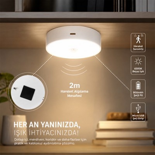 Powermaster MX-T06 Hareket Sensörlü Şarjlı 6500K Dolap İçi LED Aydınlatma Lambası Akıllı Gece Lambası Powermaster MX-T06 Hareket Sensörlü Şarjlı 6500K Dolap İçi LED Aydınlatma Lambası Akıllı Gece Lambası