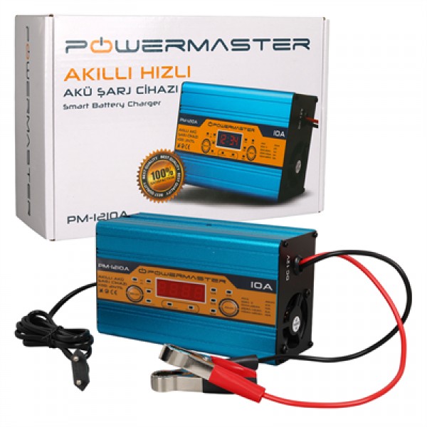 Powermaster PM-1210A 12 Volt Max 10 Amper LCD Ekranlı Akıllı Akü Şarj Cihazı