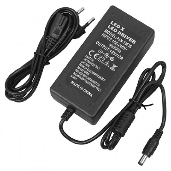 Powermaster PM-1980 12 Volt - 3 Amper - 36 Watt 5.5*2.5 Mm Uçlu Plastik Kasa Masaüstü Adaptör