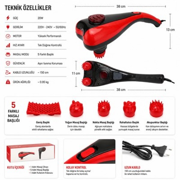 PowerMaster PM-24616 İki Kademeli Çift Başlıklı El Tipi Masaj Aleti PowerMaster PM-24616 İki Kademeli Çift Başlıklı El Tipi Masaj Aleti