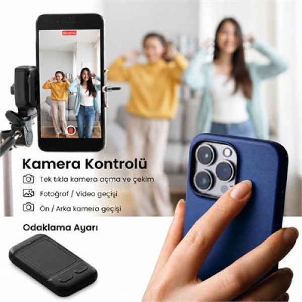 Powermaster PM-24935 Dokunmatik Yüzeyli Kablosuz Bluetooth Akıllı Telefon Kumandası Kamera TikTok Reels Kontroller Powermaster PM-24935 Dokunmatik Yüzeyli Kablosuz Bluetooth Akıllı Telefon Kumandası Kamera TikTok Reels Kontroller