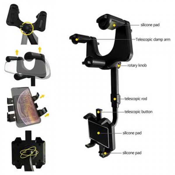 PowerMaster PM-25159 Araç İçi Dikiz Aynası Telefon Tutucu 360 Derece Ayarlanabilen