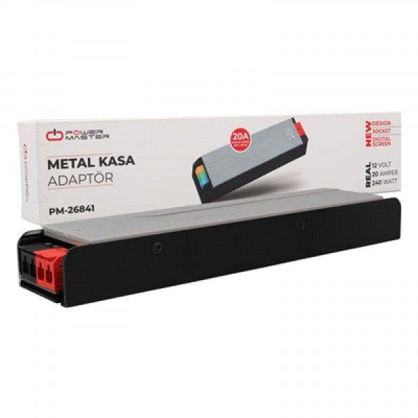 PowerMaster PM-26841 12 Volt 20 Amper 240 Watt Slim Metal Kasa Adaptör Voltaj Göstergeli 238x51x30mm