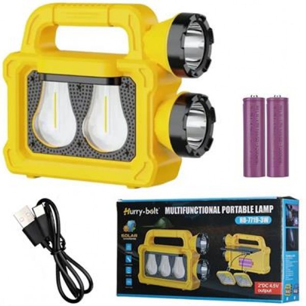 Powermaster PM-26930 Solar Panelli 6 Işık Modlu Powerbank Özellikli 2400mAh Type C Giriş 5V Led Kamp Feneri 