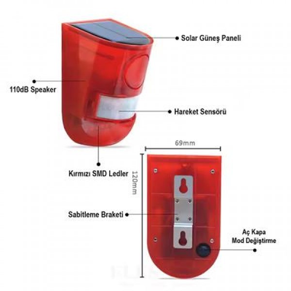 PowerMaster PM-26943 Sesli Hayvan Kovucu Alarm Cihazı Solar Panelli