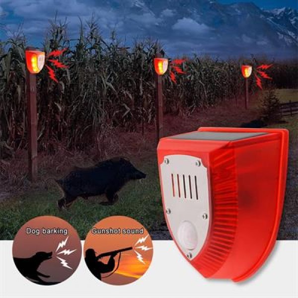 PowerMaster PM-26952 Köpek Silah Sesli Hayvan Kovucu Alarm Cihazı Sadece Gece Çalışır Solar Panelli