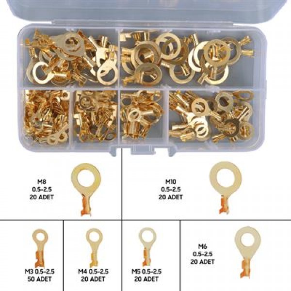 PowerMaster PM-29114 Topraklama Kablo Pabuç Seti 6 Çeşit 150 Parça (M10-M8-M6-M5-M4-M3)