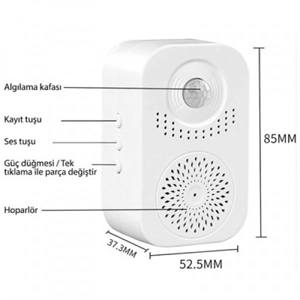 Powermaster PM-29670 Dc 5V Şarjlı Sesli İkaz Akıllı Kapı Sensörü                            