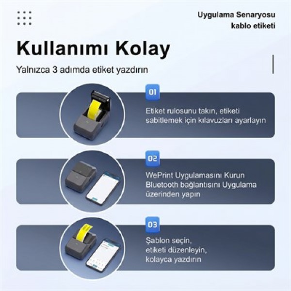 Powermaster PM-29886 Çok Amaçlı Bluetooth Destekli Taşınabilir Akıllı Termal Etiket Yazıcısı